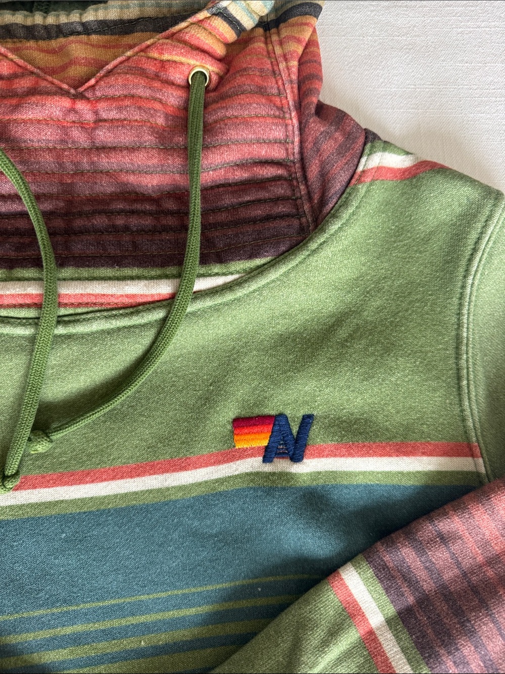 Aviator Nation Green Multi-Stripe Pullover Hoodie - Picture 3 of 6